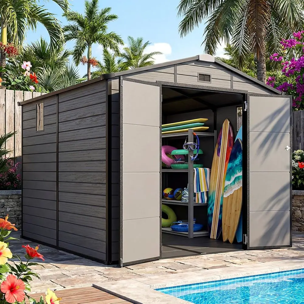 Gardening Tools Plastic - 8x8 Outdoor Storage Shed with Floor,