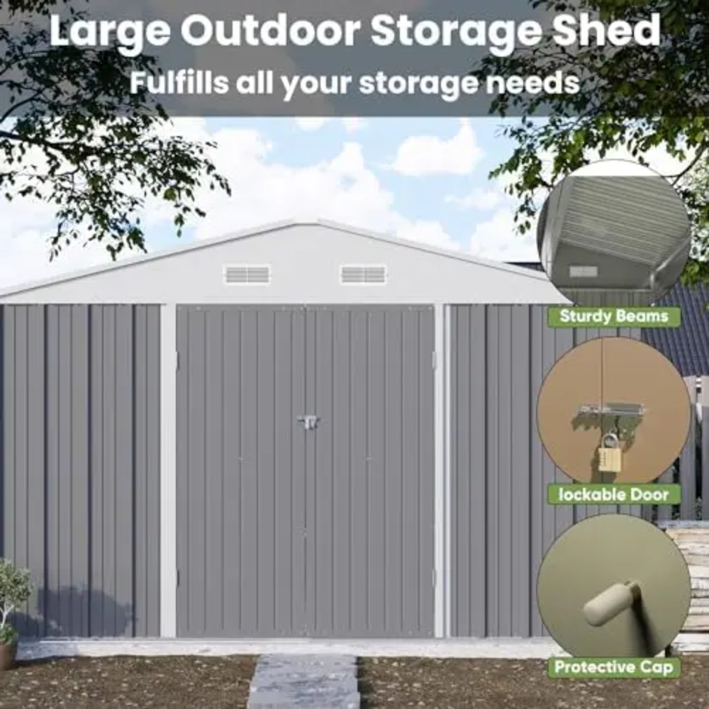 10x10 FT Metal Storage Shed, B - Gardening Tools Plastic review and price